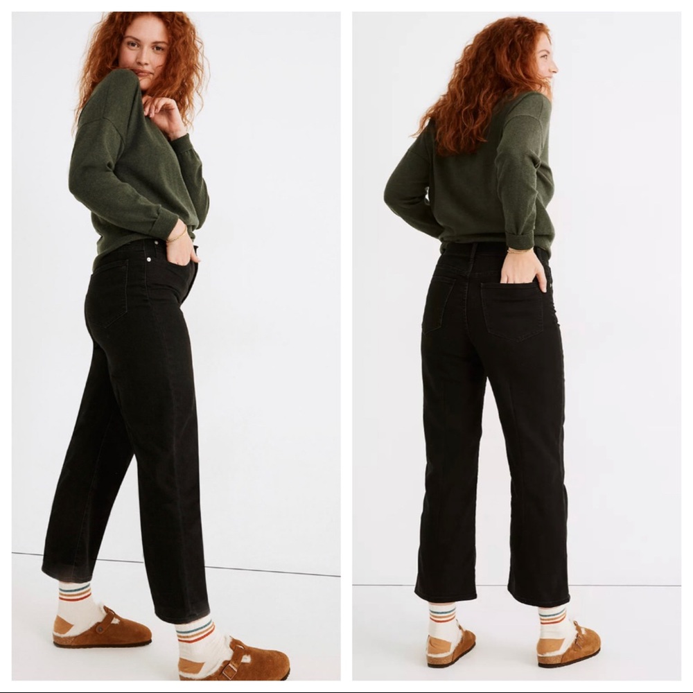 NWOT Madewell Slim Wide-Leg Jeans in Lunar Wash High Waist Black Size 27